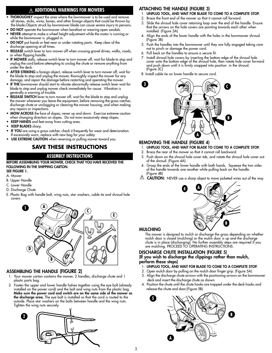 Save these instructions, Assembly instructions, Figure 2) | Additional warnings for mowers | Cisco MM275 User Manual | Page 3 / 20