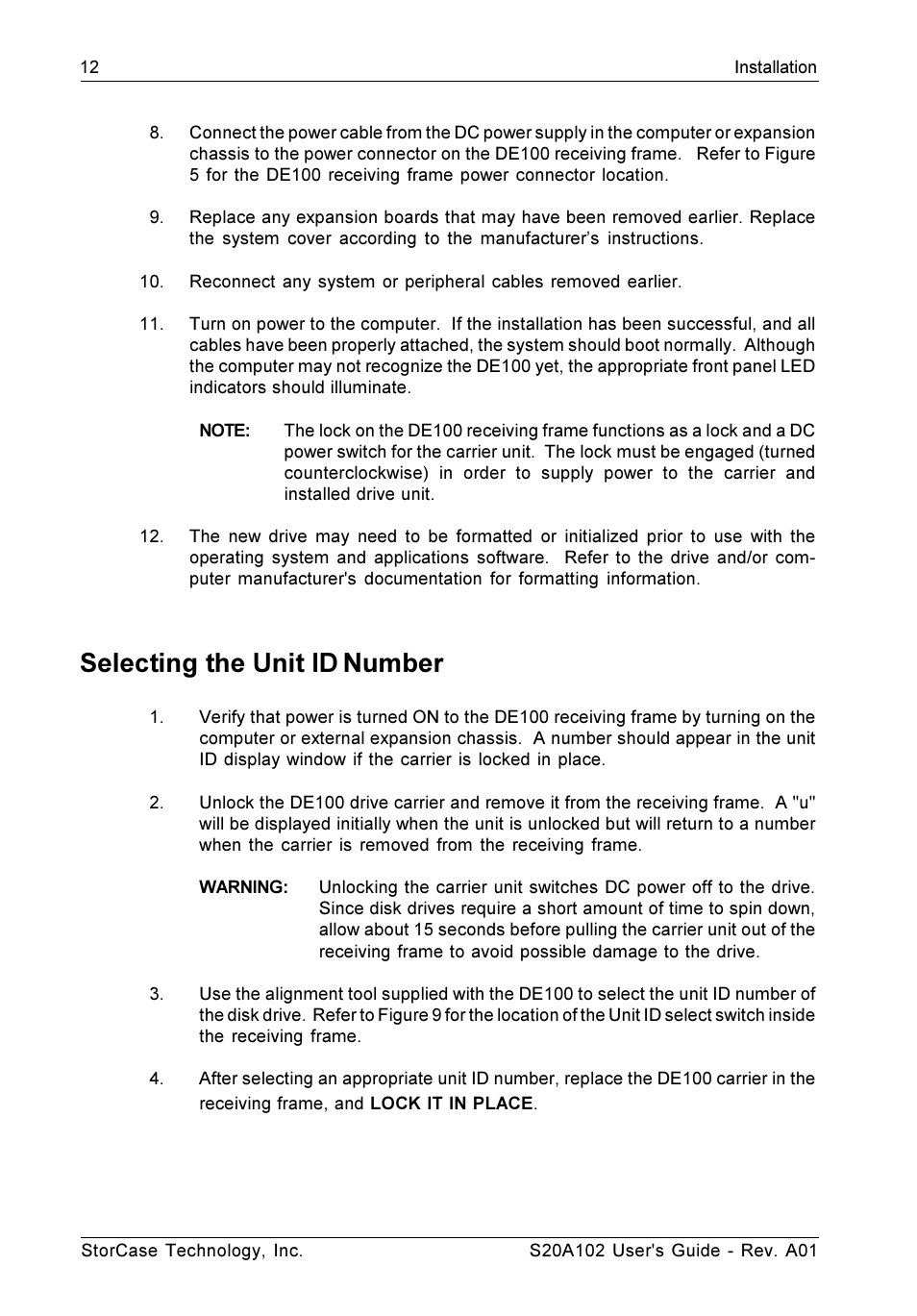 Selecting the unit id number | StorCase Technology S20A102 User Manual | Page 19 / 33