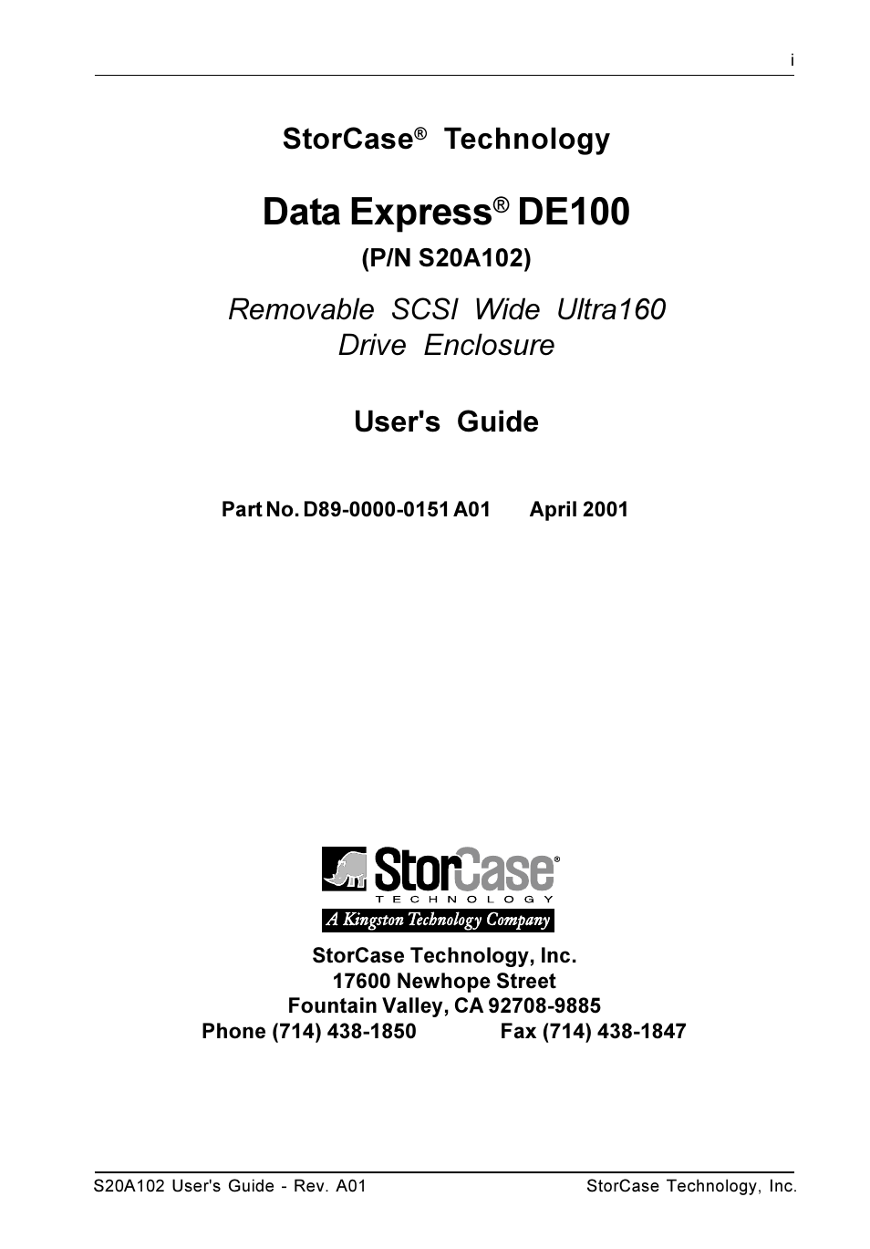 Data express, De100, Storcase | Technology | StorCase Technology S20A102 User Manual | Page 2 / 33