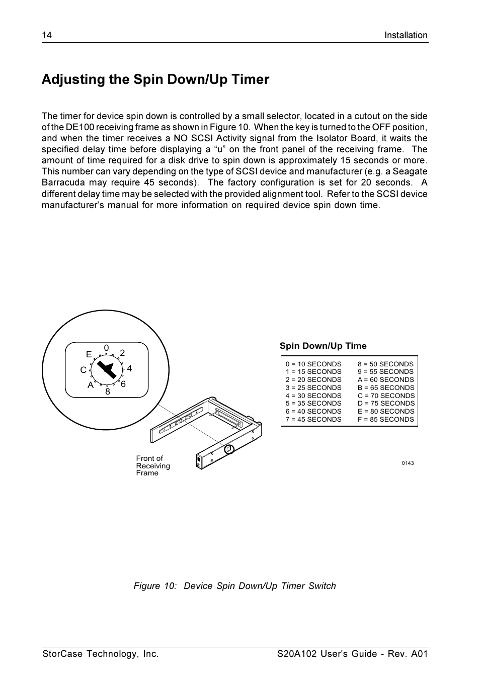 Adjusting the spin down/up timer, Figure 10: device spin down/up timer switch | StorCase Technology S20A102 User Manual | Page 21 / 33