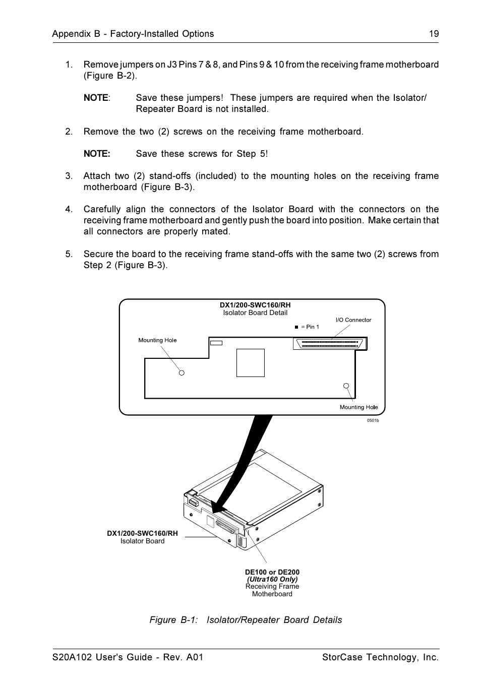 Figure b-1: isolator/repeater board details | StorCase Technology S20A102 User Manual | Page 26 / 33
