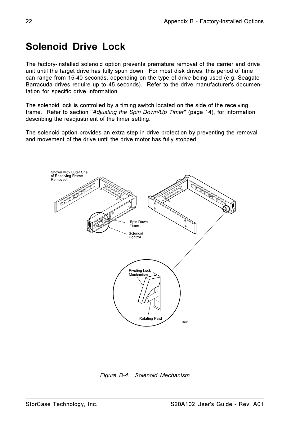 Solenoid drive lock, Figure b-4: solenoid mechanism | StorCase Technology S20A102 User Manual | Page 29 / 33