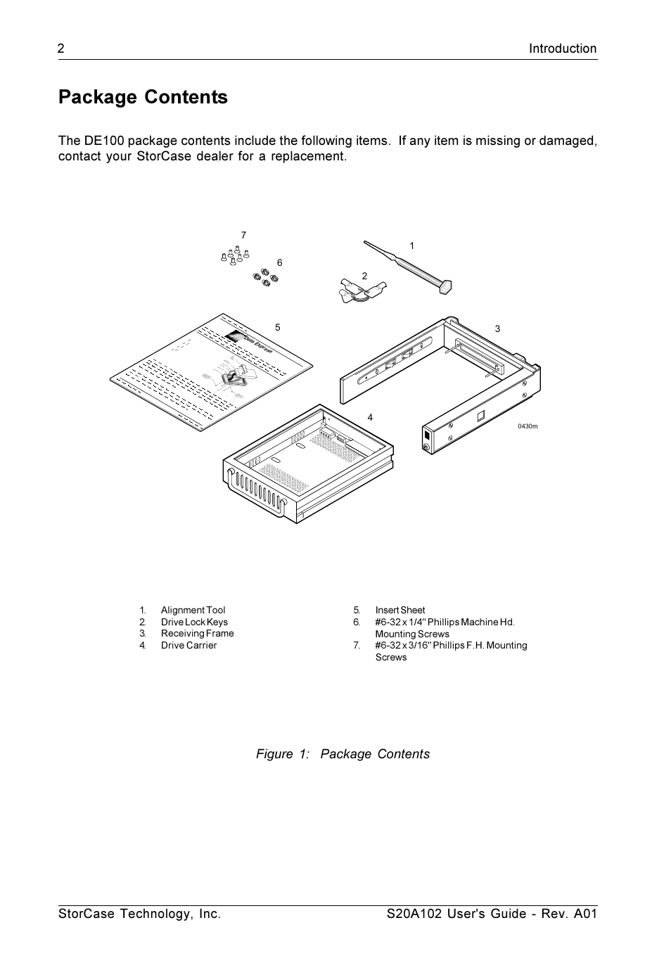 Package contents, Figure 1: package contents | StorCase Technology S20A102 User Manual | Page 9 / 33