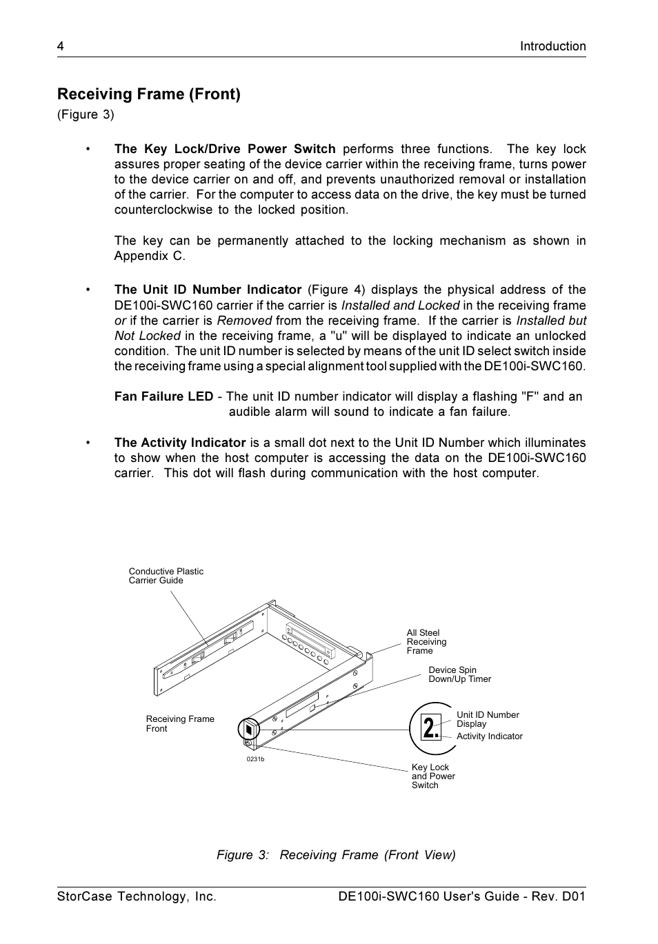 Receiving frame (front) | StorCase Technology DE100i-SWC160 User Manual | Page 11 / 39