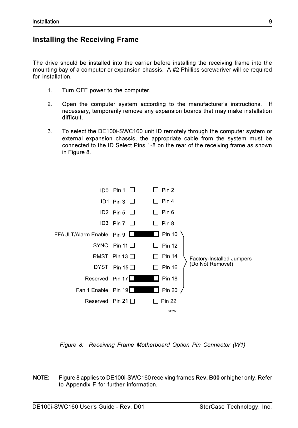 Installing the receiving frame | StorCase Technology DE100i-SWC160 User Manual | Page 16 / 39