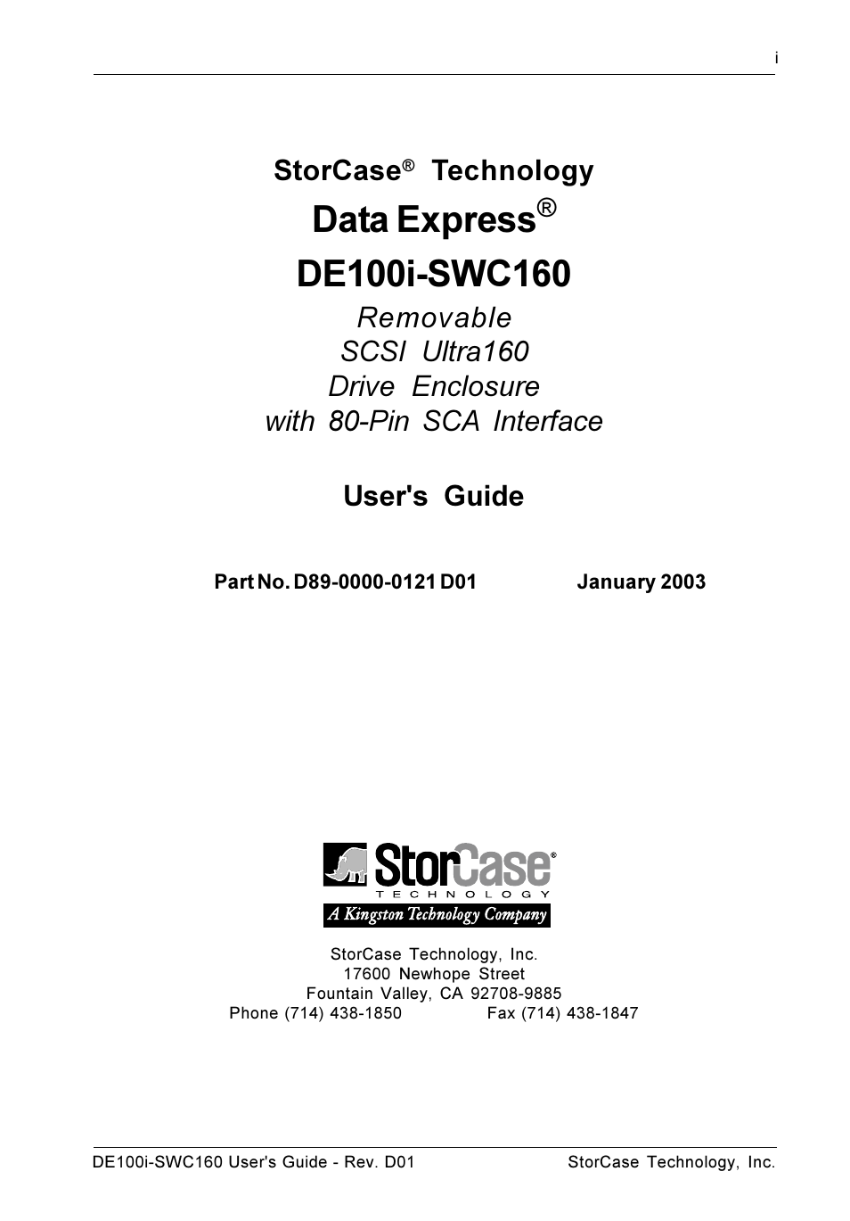 Data express, Storcase, Technology | StorCase Technology DE100i-SWC160 User Manual | Page 2 / 39