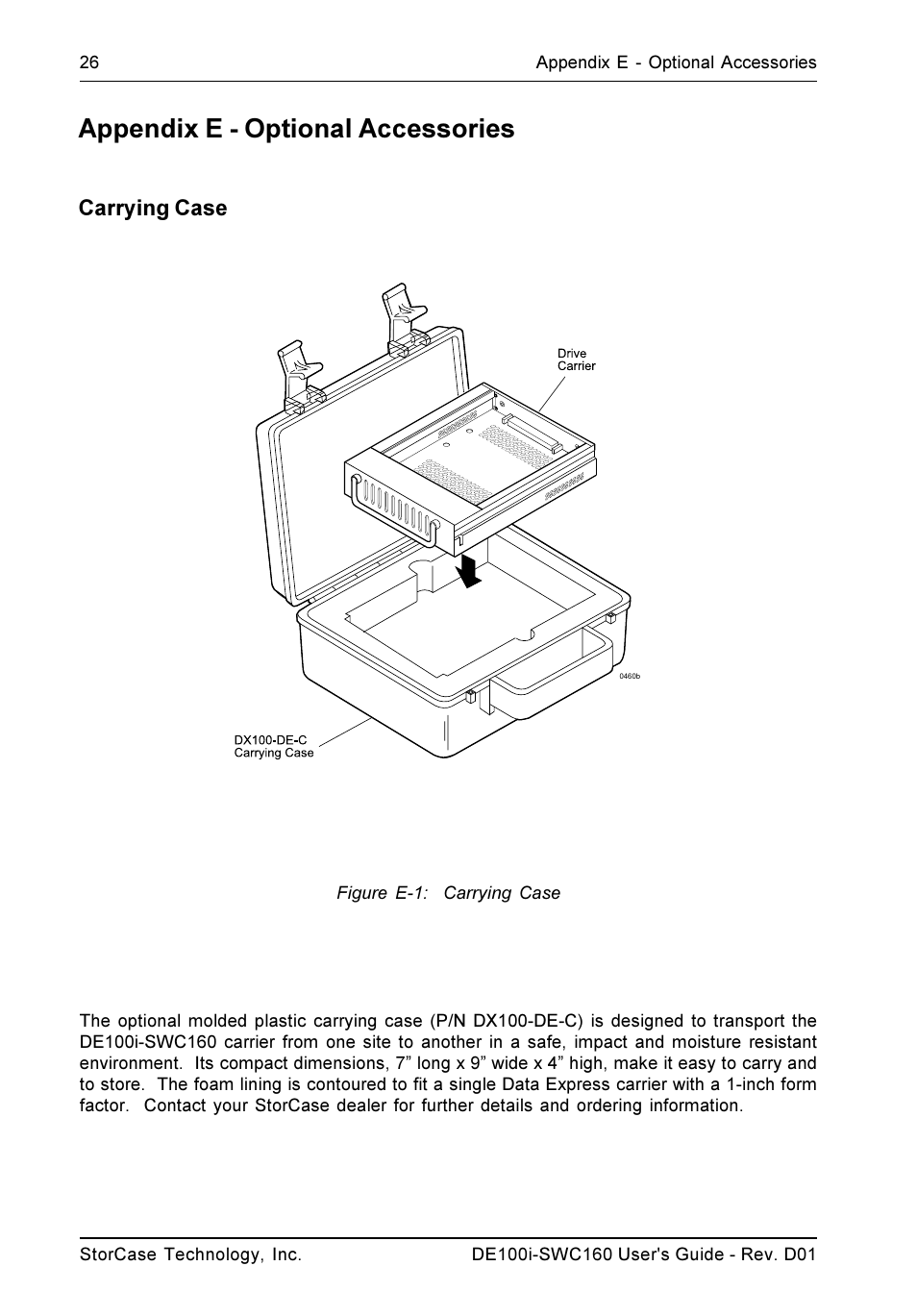 Appendix e - optional accessories, Carrying case | StorCase Technology DE100i-SWC160 User Manual | Page 33 / 39