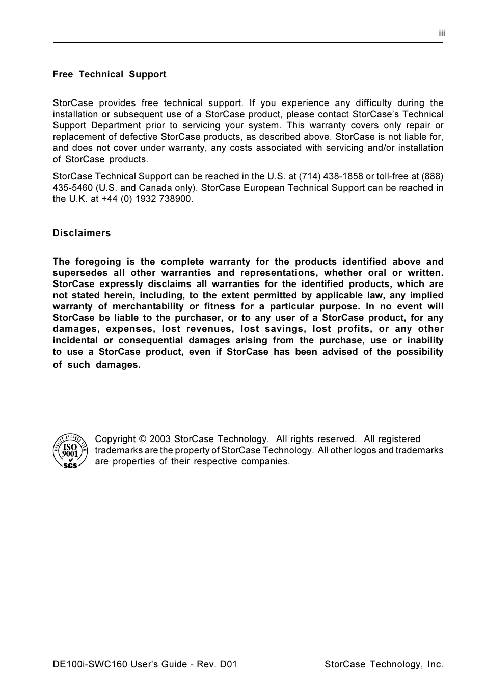 StorCase Technology DE100i-SWC160 User Manual | Page 4 / 39