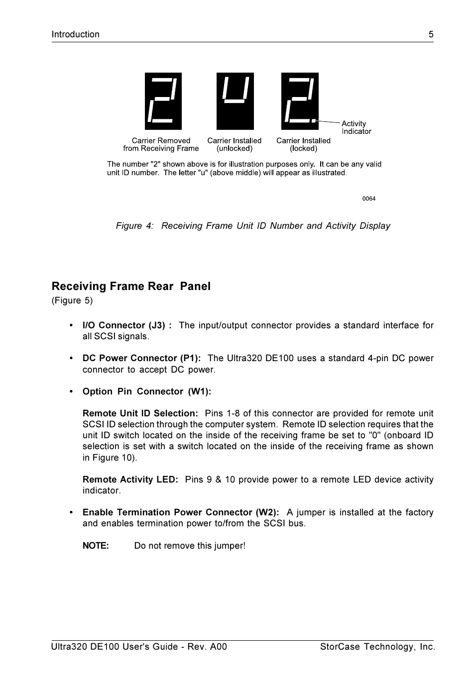 Receiving frame rear panel | StorCase Technology Ultra320 DE100 User Manual | Page 12 / 31