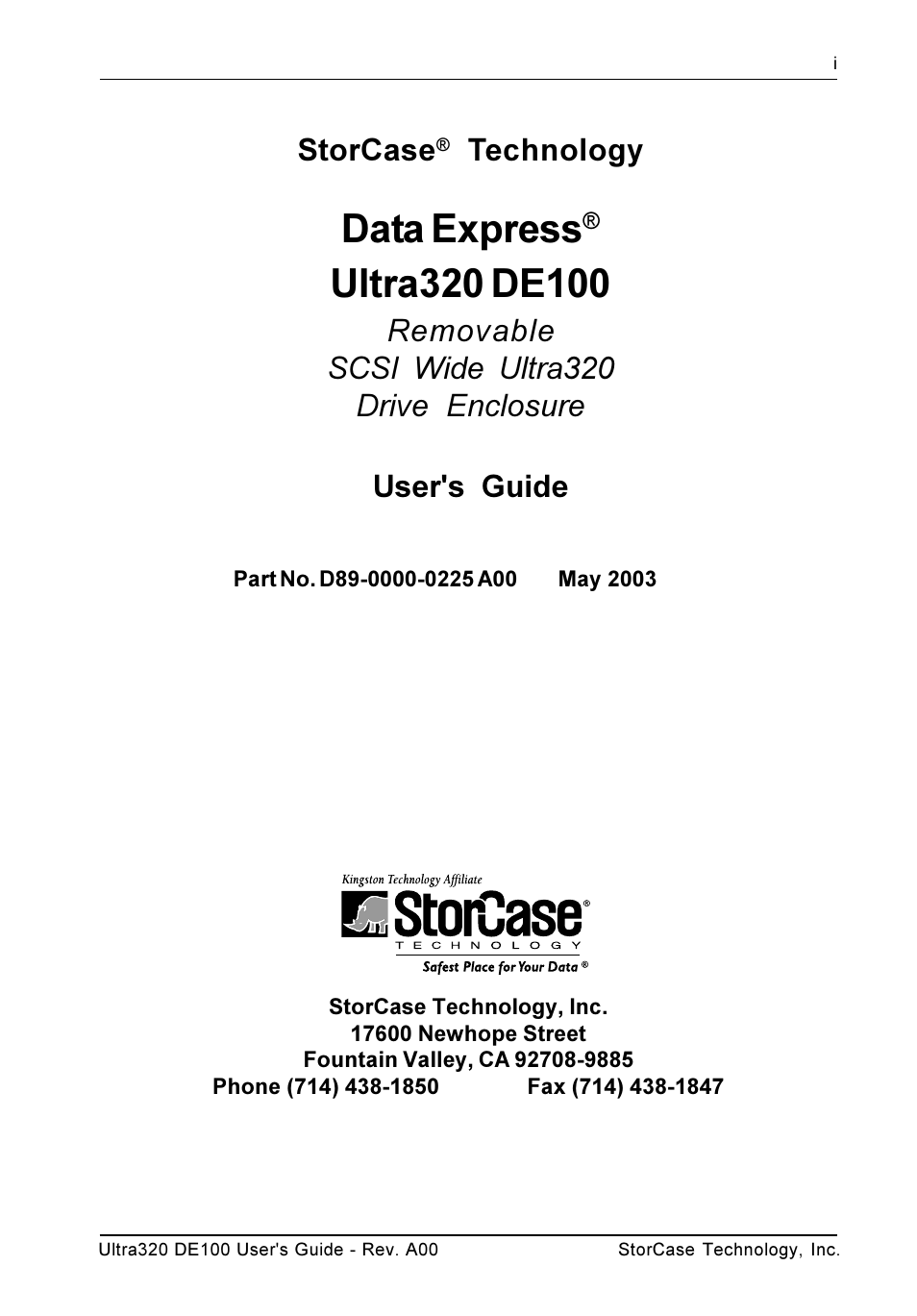 Data express, Storcase, Technology | StorCase Technology Ultra320 DE100 User Manual | Page 2 / 31