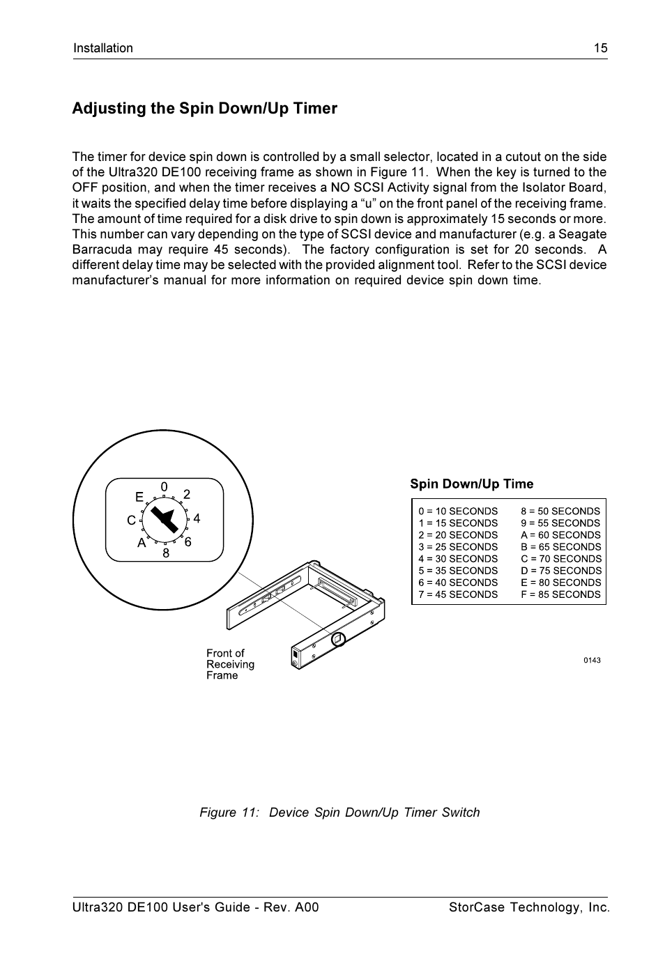 Adjusting the spin down/up timer | StorCase Technology Ultra320 DE100 User Manual | Page 22 / 31