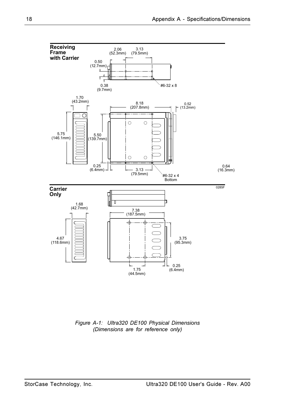 Receiving frame with carrier carrier only | StorCase Technology Ultra320 DE100 User Manual | Page 25 / 31