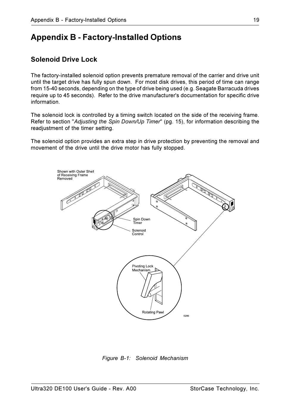Appendix b - factory-installed options, Solenoid drive lock | StorCase Technology Ultra320 DE100 User Manual | Page 26 / 31