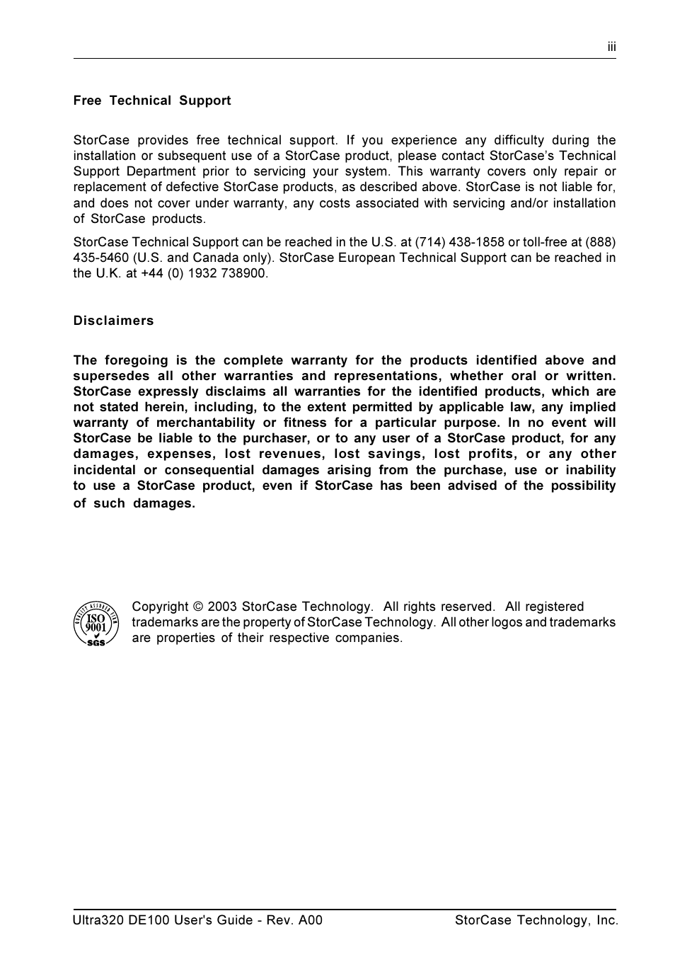 StorCase Technology Ultra320 DE100 User Manual | Page 4 / 31