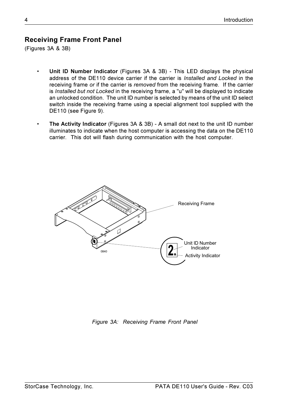 Receiving frame front panel | StorCase Technology DE110 User Manual | Page 11 / 27
