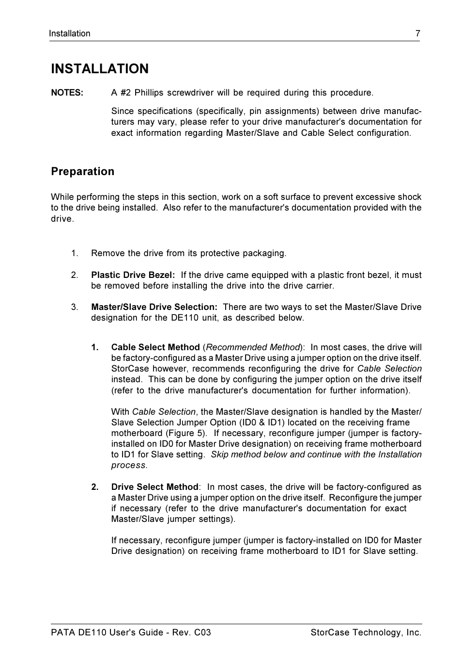 Installation, Preparation | StorCase Technology DE110 User Manual | Page 14 / 27