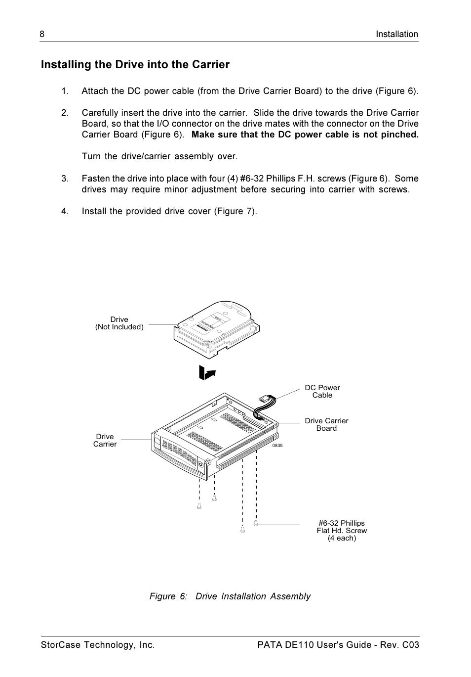 Installing the drive into the carrier | StorCase Technology DE110 User Manual | Page 15 / 27