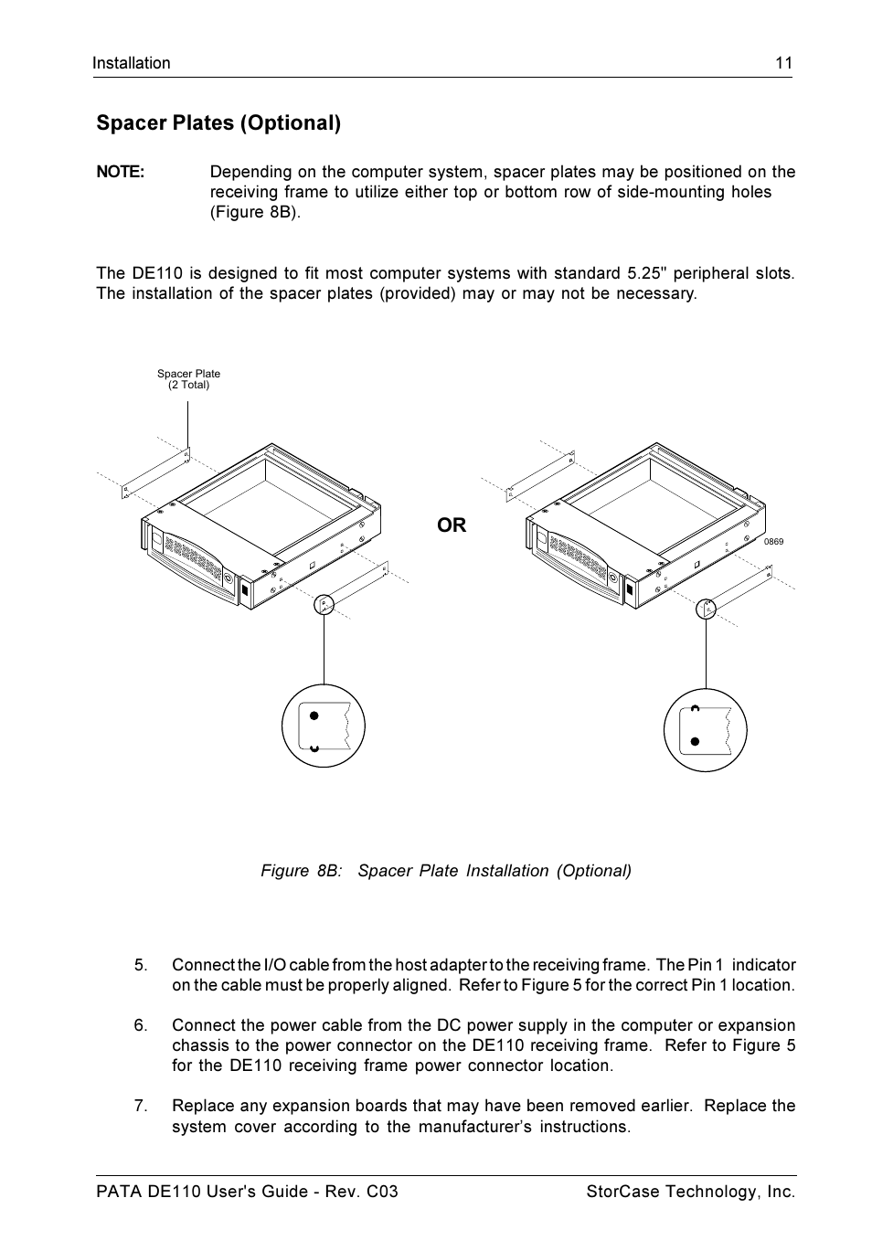 Spacer plates (optional) | StorCase Technology DE110 User Manual | Page 18 / 27