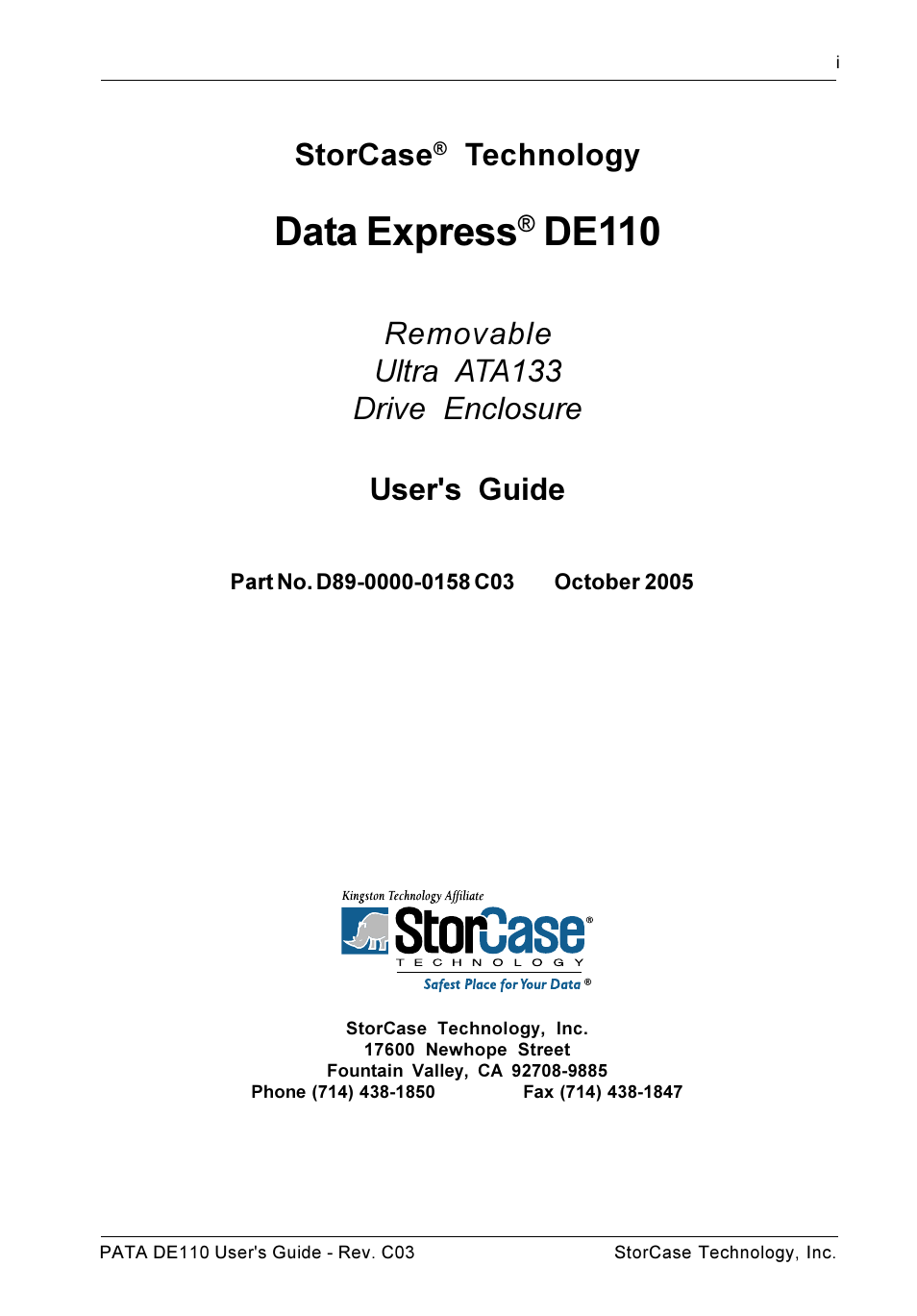 Data express, De110, Storcase | Technology | StorCase Technology DE110 User Manual | Page 2 / 27