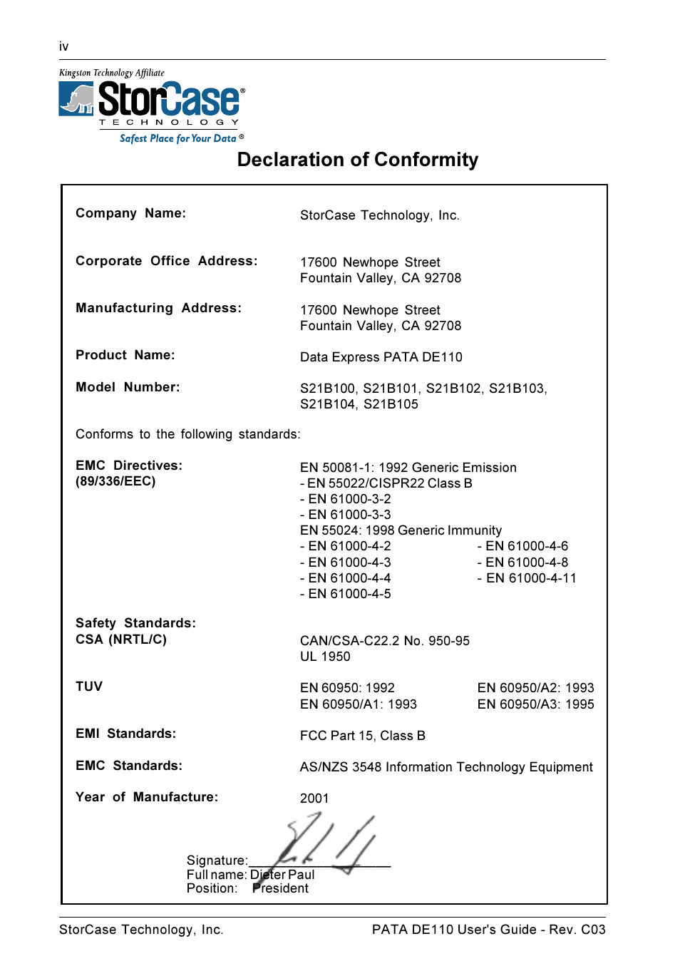 Declaration of conformity | StorCase Technology DE110 User Manual | Page 5 / 27