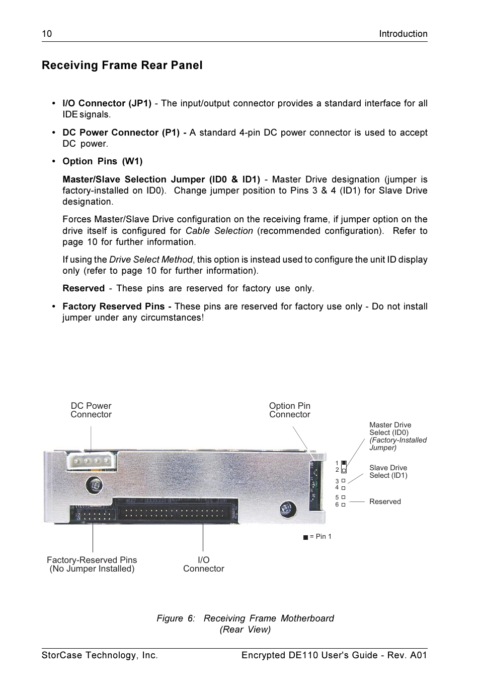 Receiving frame rear panel | StorCase Technology DE110 User Manual | Page 17 / 31