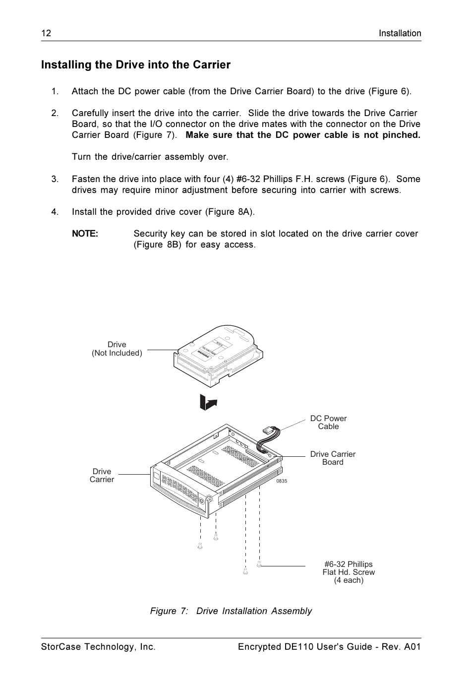 Installing the drive into the carrier | StorCase Technology DE110 User Manual | Page 19 / 31