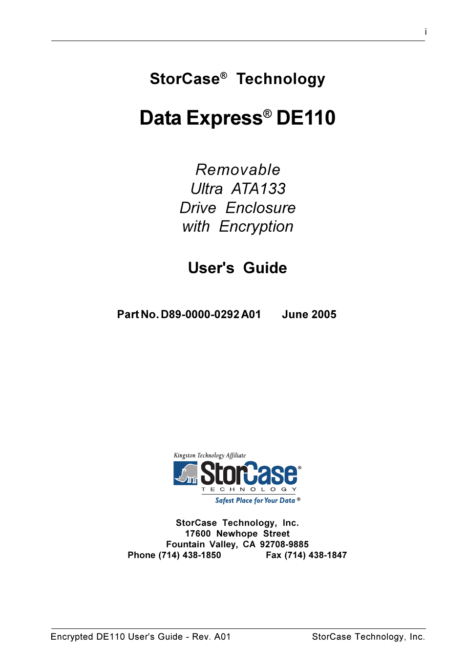 Data express, De110, Storcase | Technology | StorCase Technology DE110 User Manual | Page 2 / 31