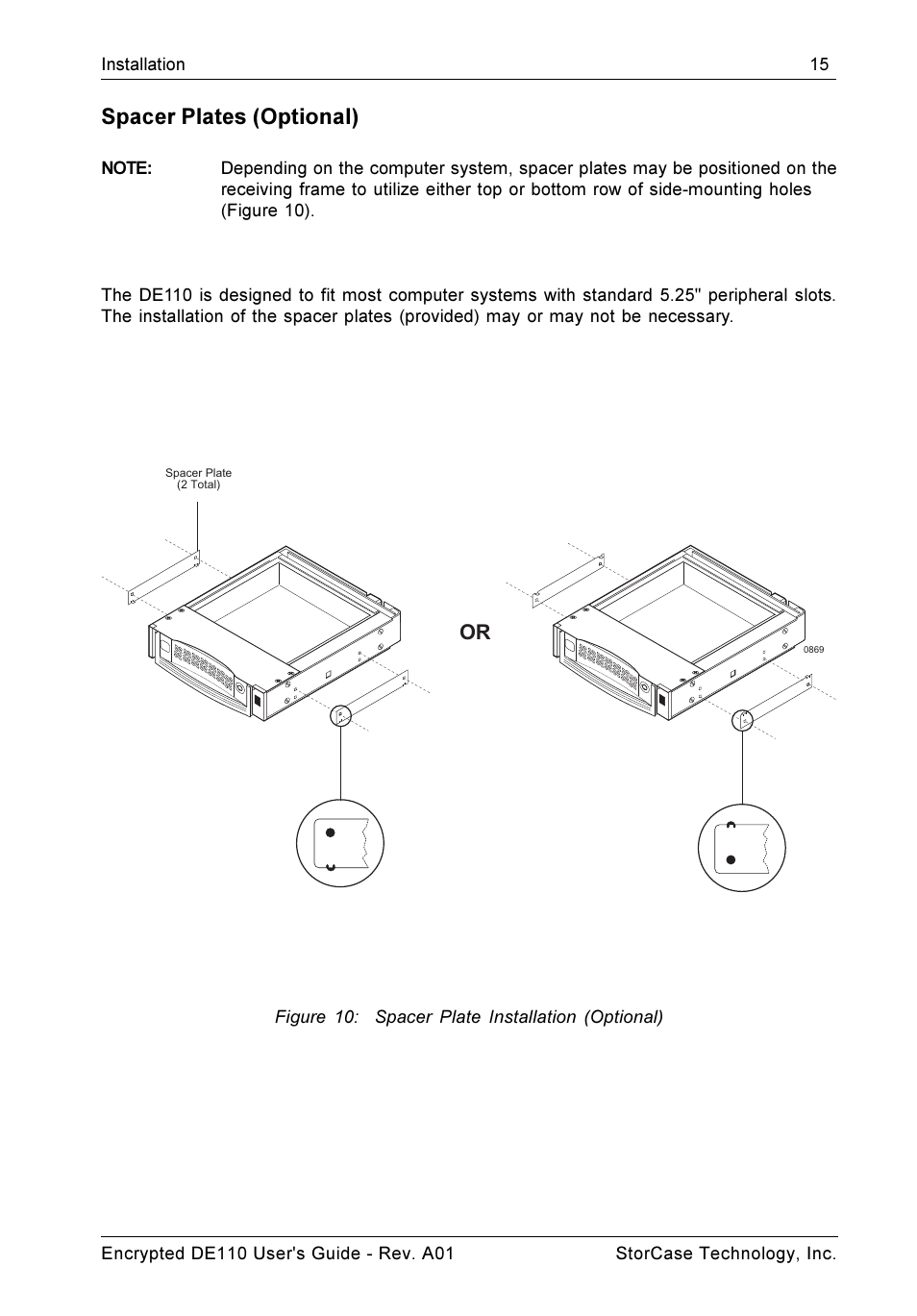 Spacer plates (optional) | StorCase Technology DE110 User Manual | Page 22 / 31