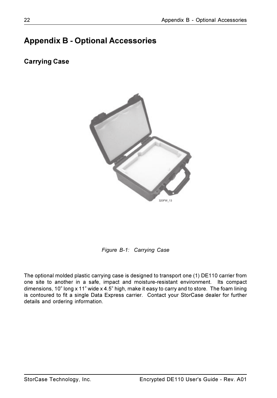Appendix b - optional accessories, Carrying case | StorCase Technology DE110 User Manual | Page 29 / 31