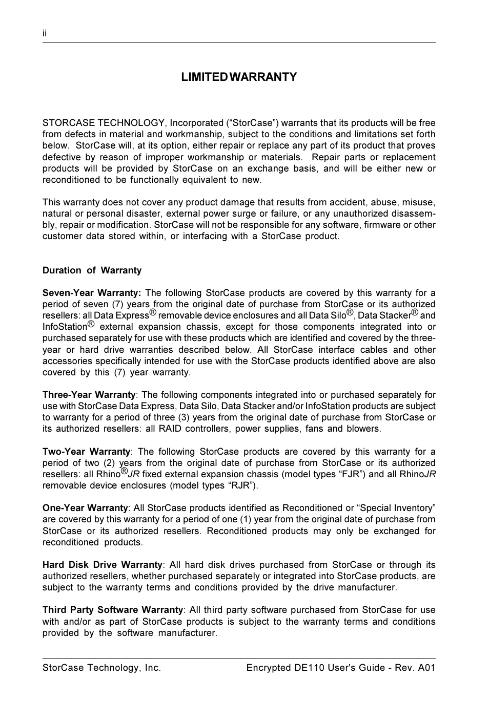 Limited warranty | StorCase Technology DE110 User Manual | Page 3 / 31