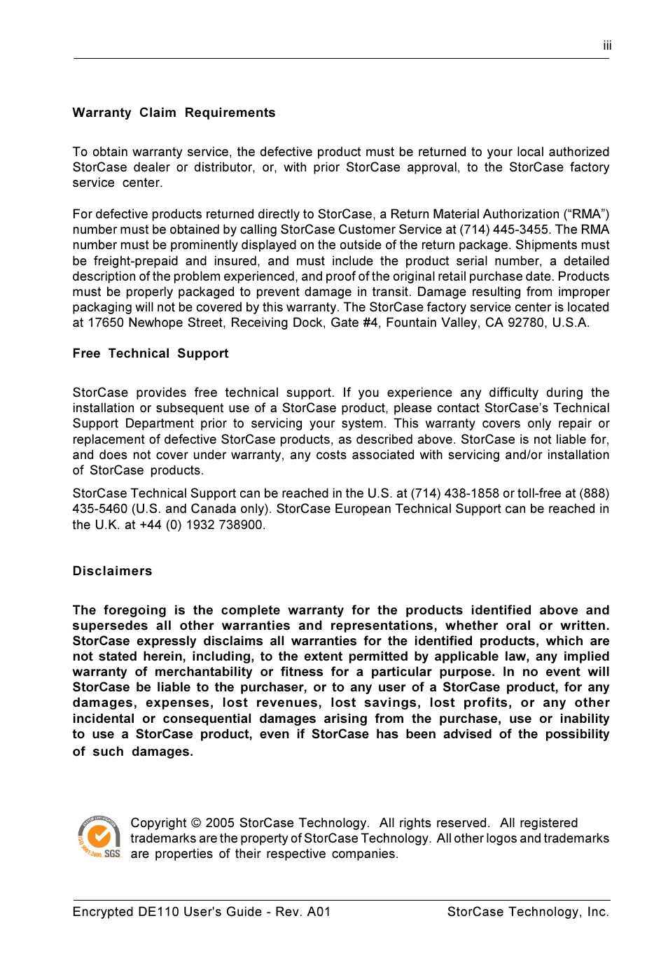 StorCase Technology DE110 User Manual | Page 4 / 31