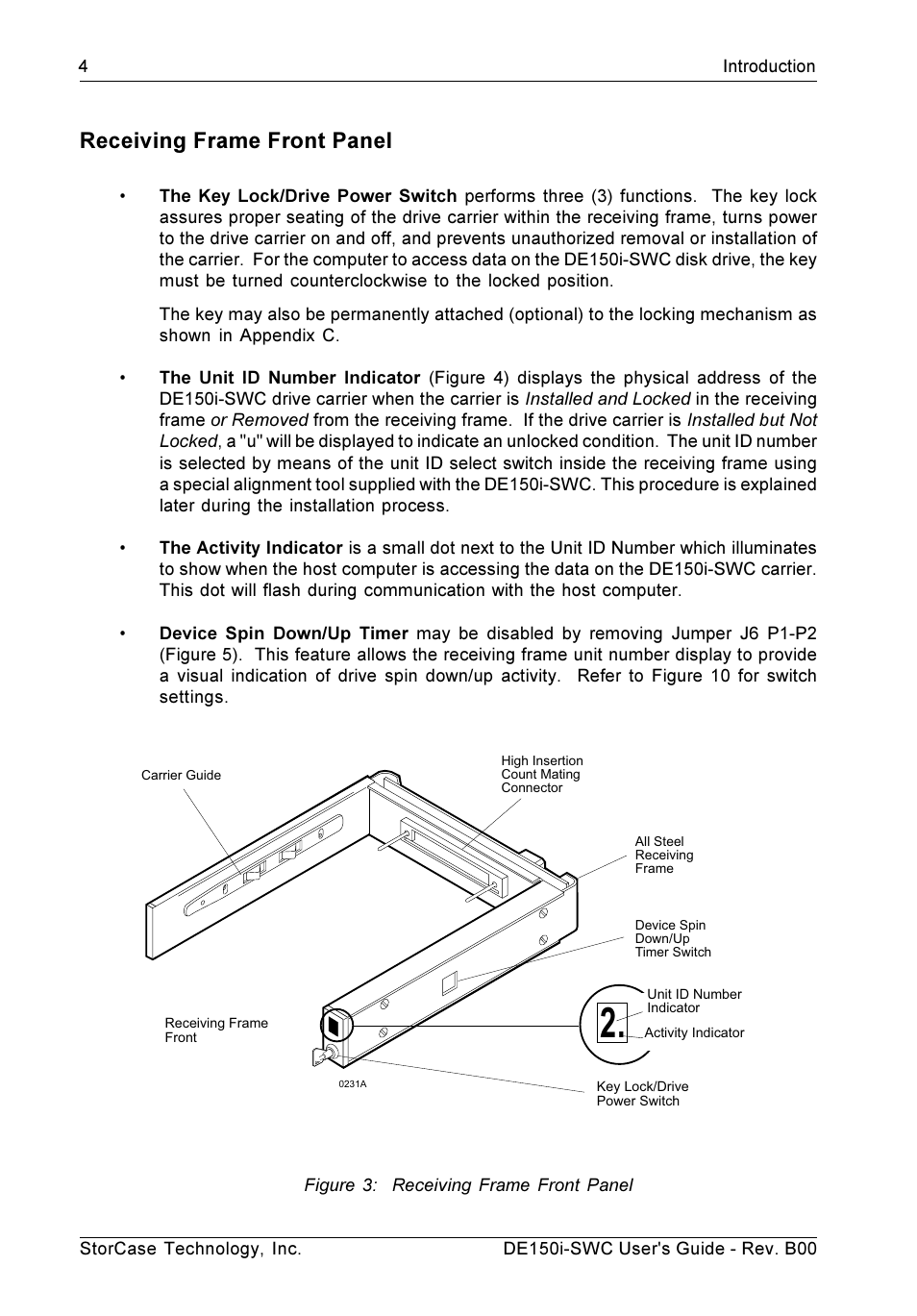 Receiving frame front panel | StorCase Technology DE150i-SWC User Manual | Page 11 / 33
