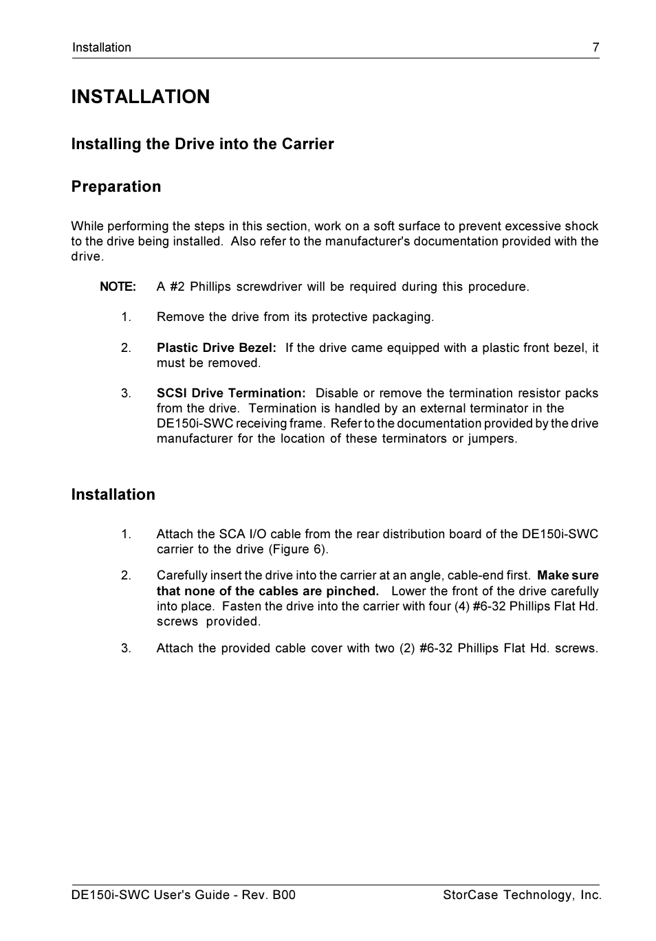 Installation, Installing the drive into the carrier preparation | StorCase Technology DE150i-SWC User Manual | Page 14 / 33