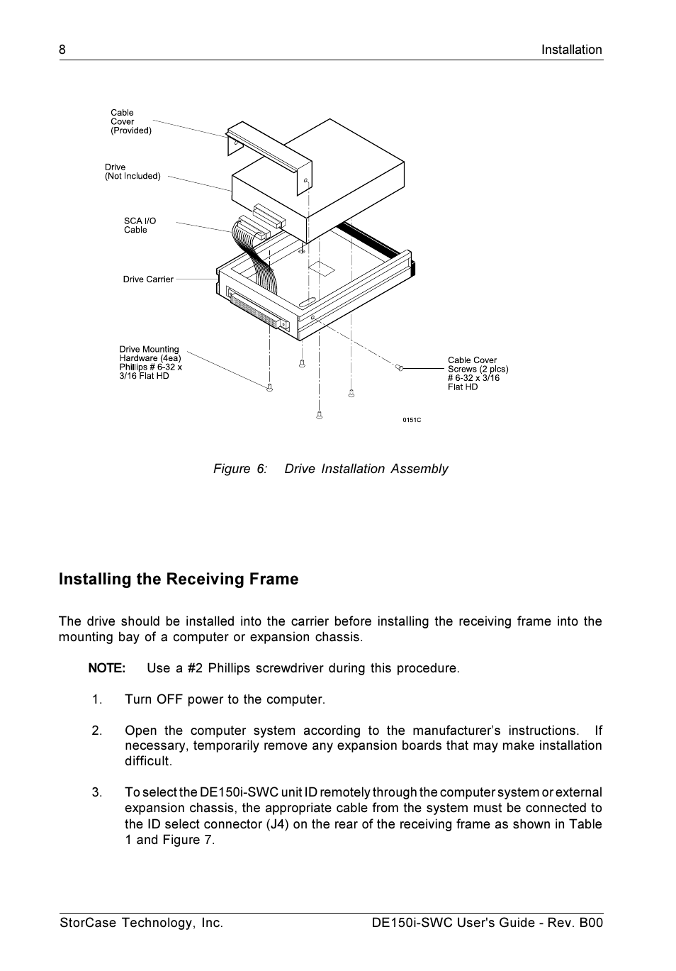 Installing the receiving frame | StorCase Technology DE150i-SWC User Manual | Page 15 / 33