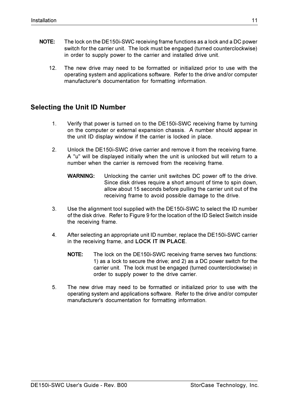 Selecting the unit id number | StorCase Technology DE150i-SWC User Manual | Page 18 / 33