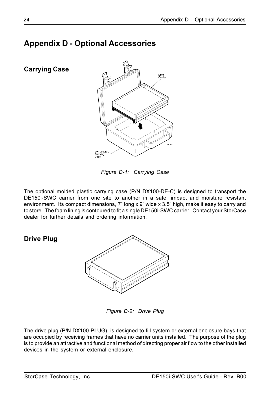 Appendix d - optional accessories, Drive plug, Carrying case | StorCase Technology DE150i-SWC User Manual | Page 31 / 33