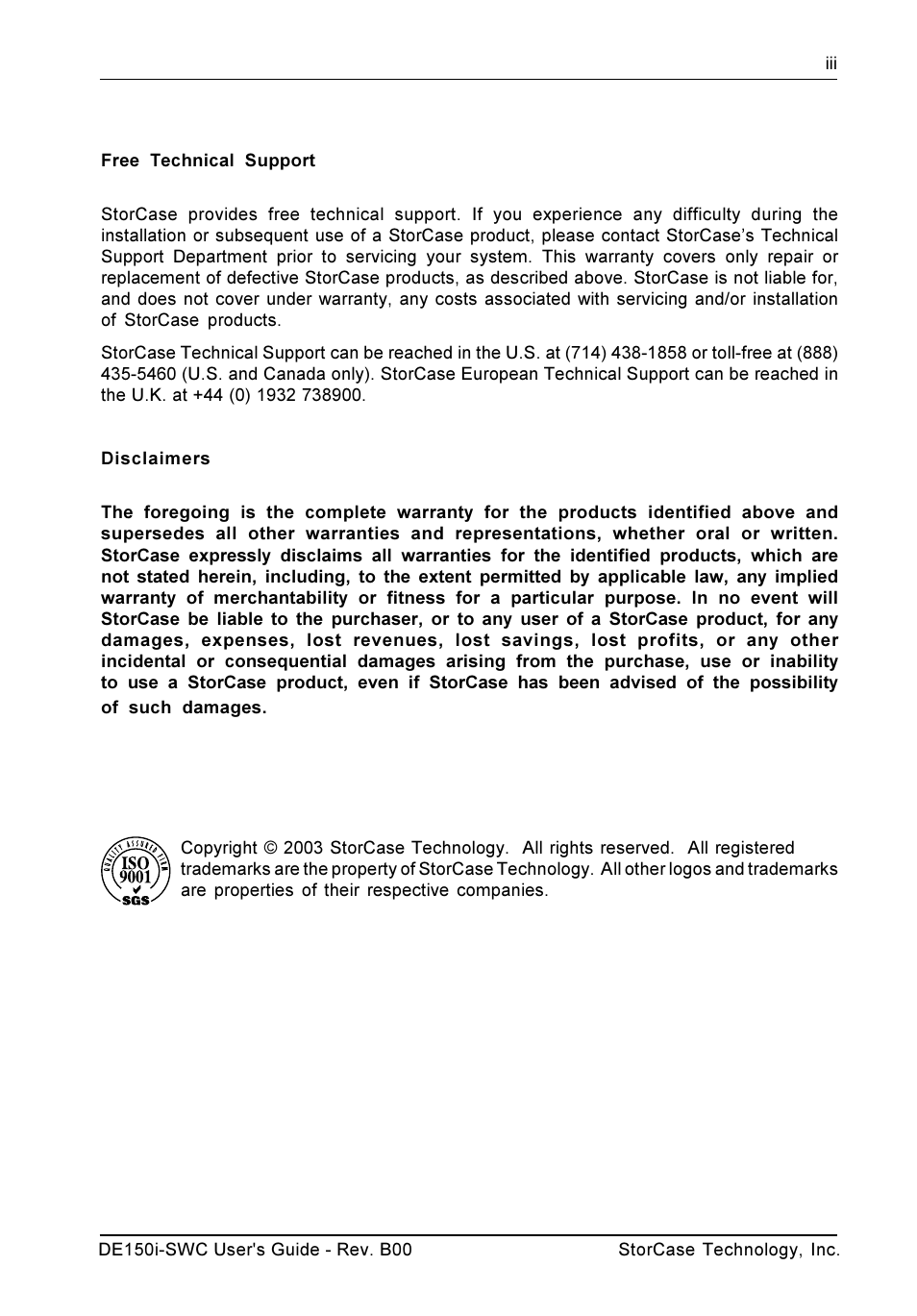 StorCase Technology DE150i-SWC User Manual | Page 4 / 33