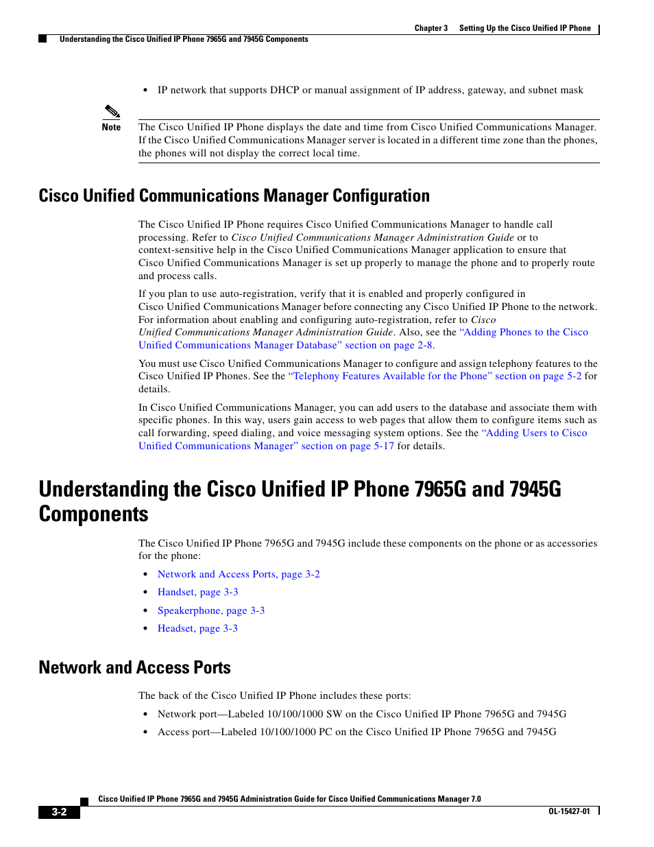 Cisco unified communications manager configuration, Network and access ports | Cisco 7965G User Manual | Page 2 / 14