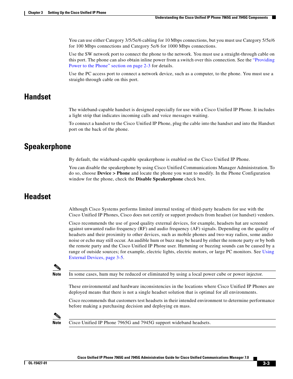 Handset, Speakerphone, Headset | Cisco 7965G User Manual | Page 3 / 14