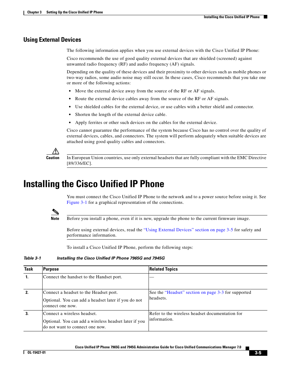 Using external devices, Installing the cisco unified ip phone | Cisco 7965G User Manual | Page 5 / 14