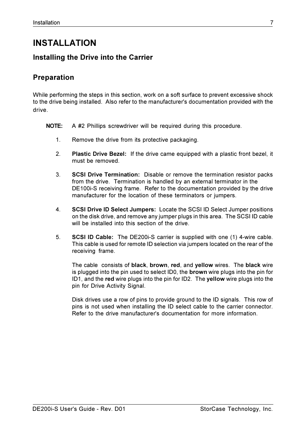 Installation, Installing the drive into the carrier preparation | StorCase Technology DE200i-S User Manual | Page 14 / 33