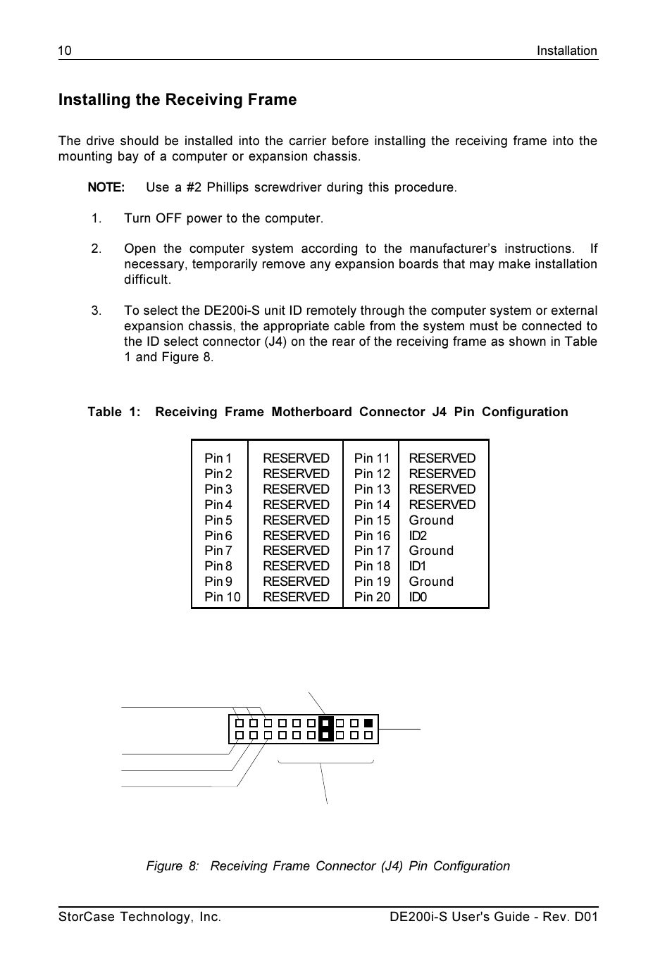 Installing the receiving frame | StorCase Technology DE200i-S User Manual | Page 17 / 33