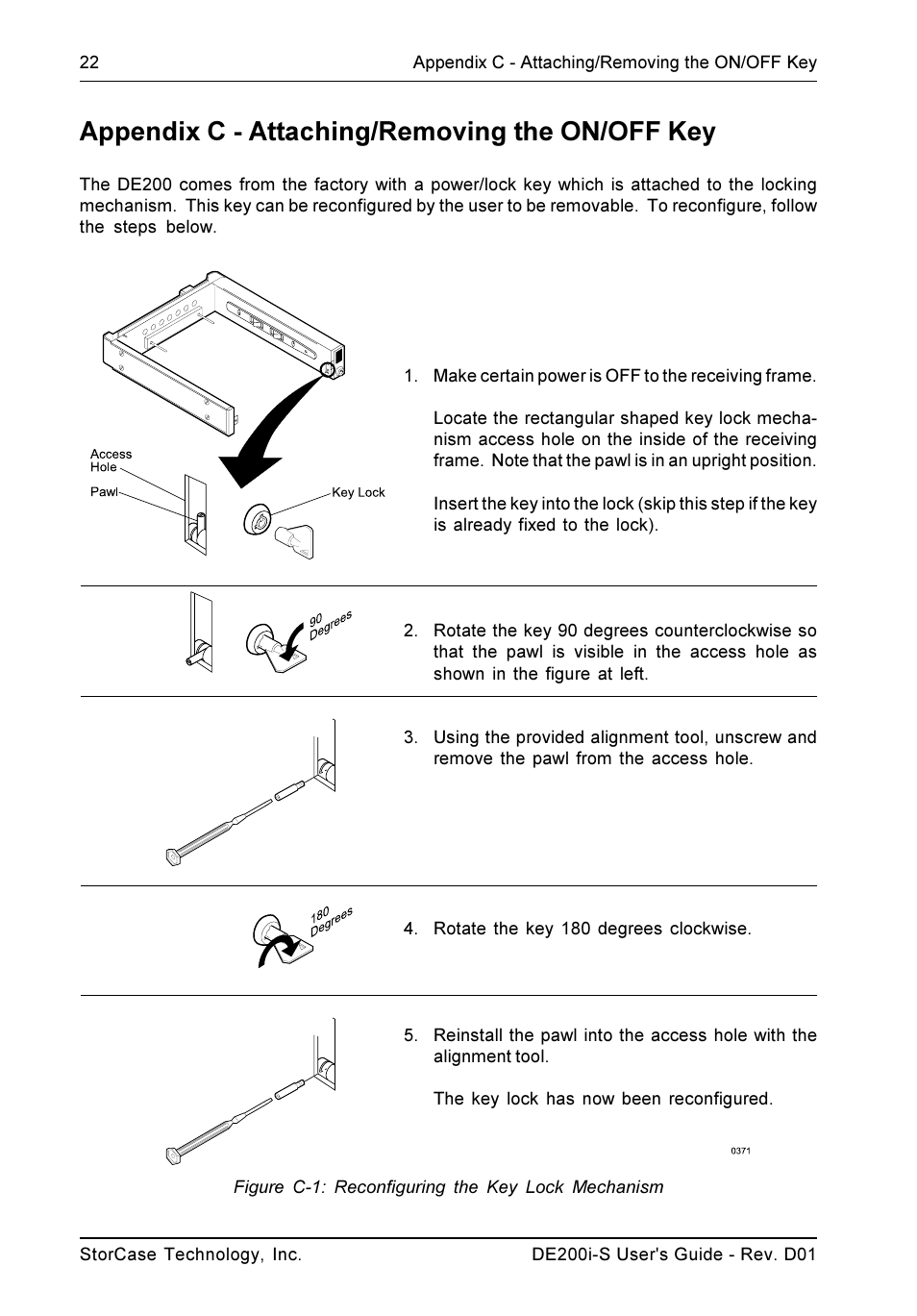Appendix c - attaching/removing the on/off key | StorCase Technology DE200i-S User Manual | Page 29 / 33