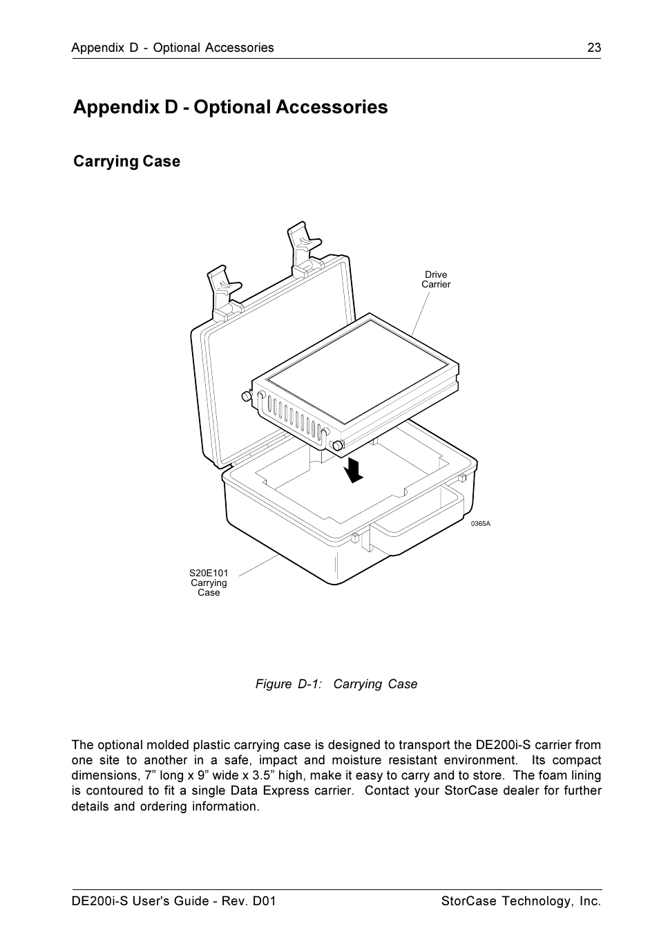 Appendix d - optional accessories, Carrying case | StorCase Technology DE200i-S User Manual | Page 30 / 33