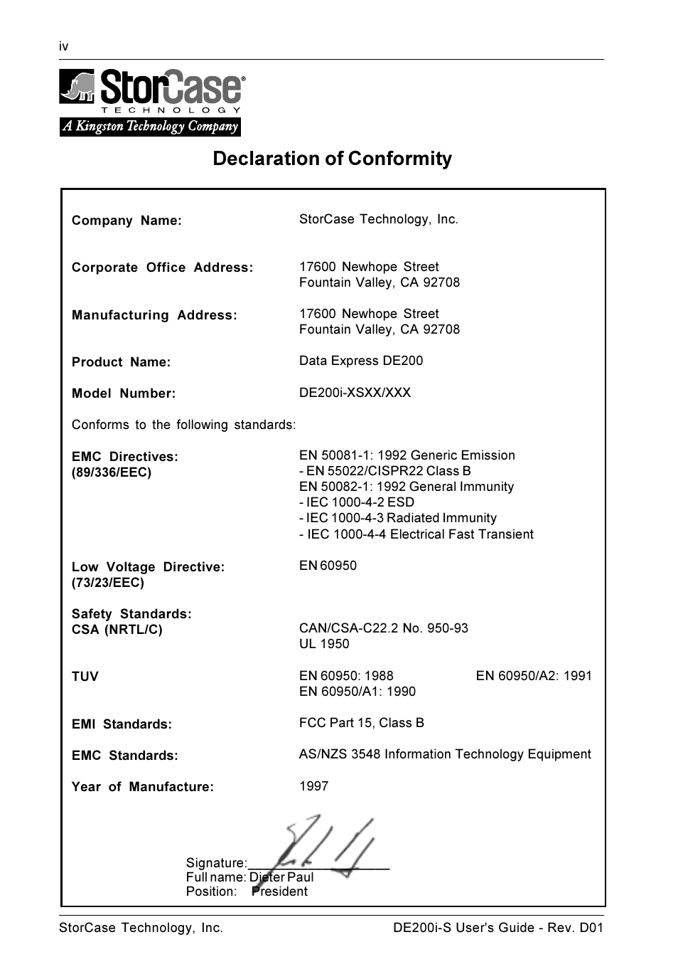 Declaration of conformity | StorCase Technology DE200i-S User Manual | Page 5 / 33