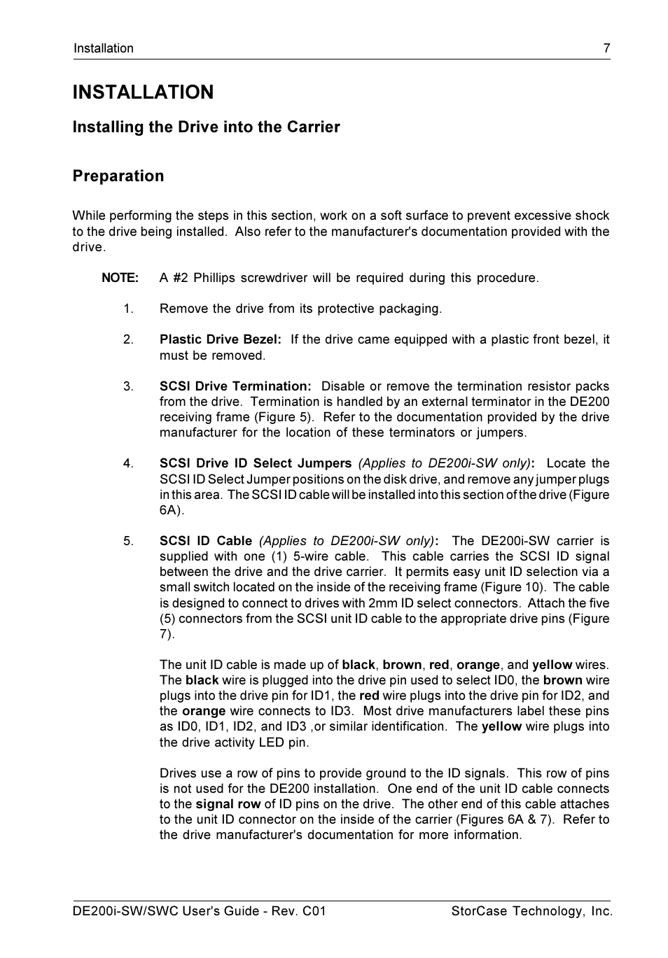 Installation, Installing the drive into the carrier preparation | StorCase Technology DE200i-SWC User Manual | Page 14 / 35