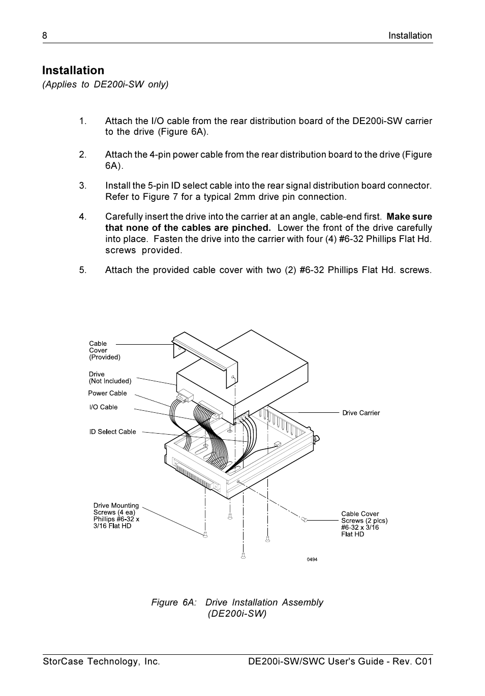 Installation | StorCase Technology DE200i-SWC User Manual | Page 15 / 35