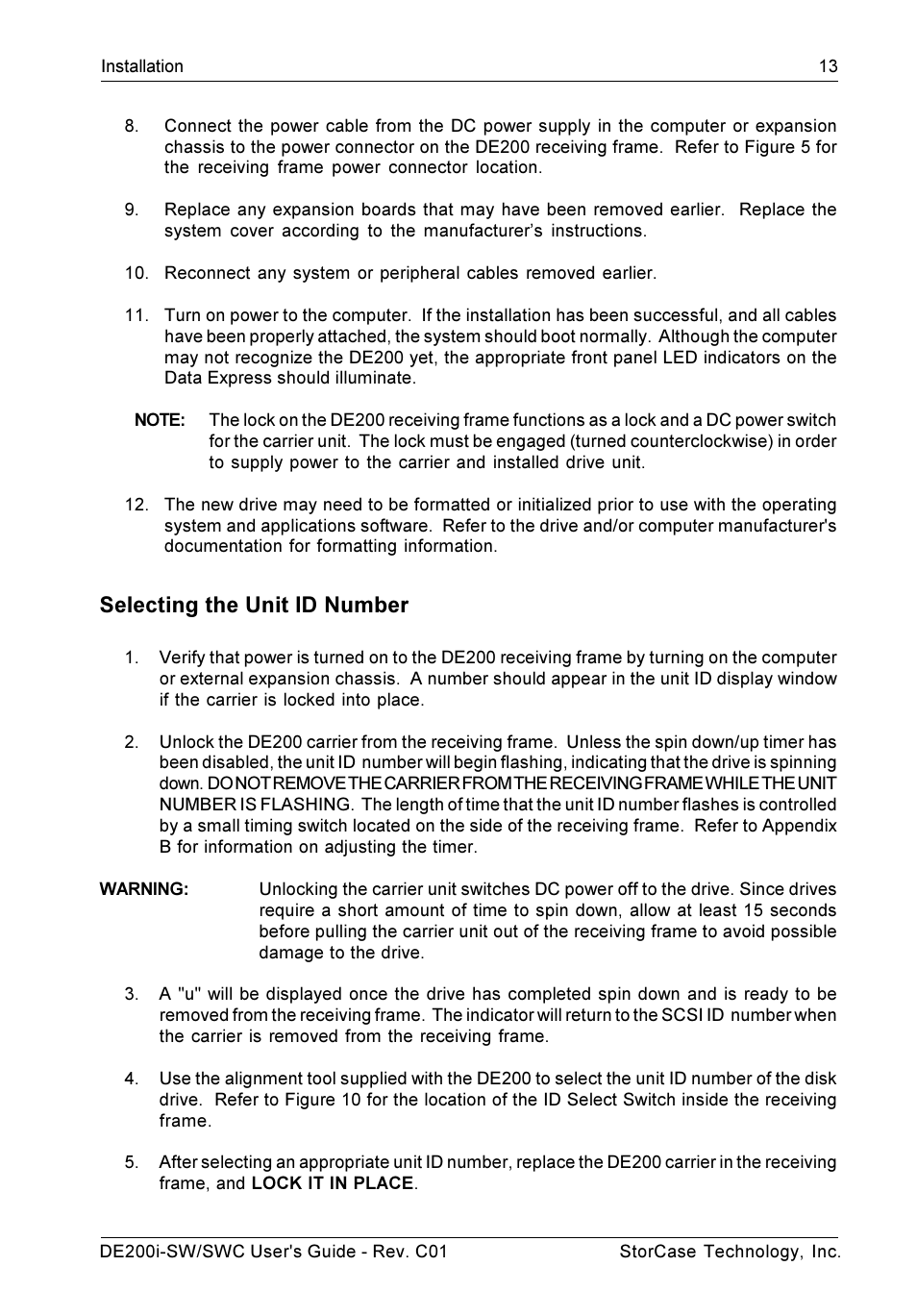 Selecting the unit id number | StorCase Technology DE200i-SWC User Manual | Page 20 / 35