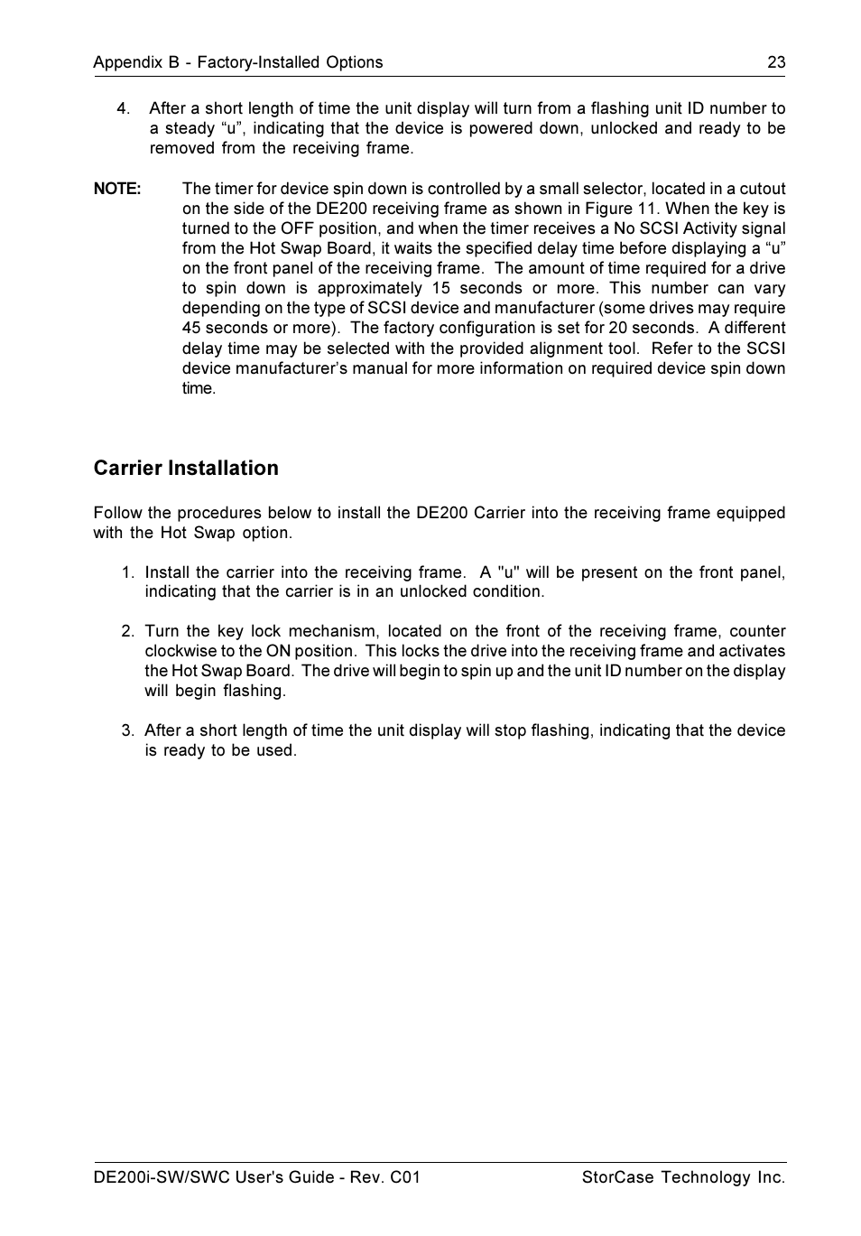Carrier installation | StorCase Technology DE200i-SWC User Manual | Page 30 / 35