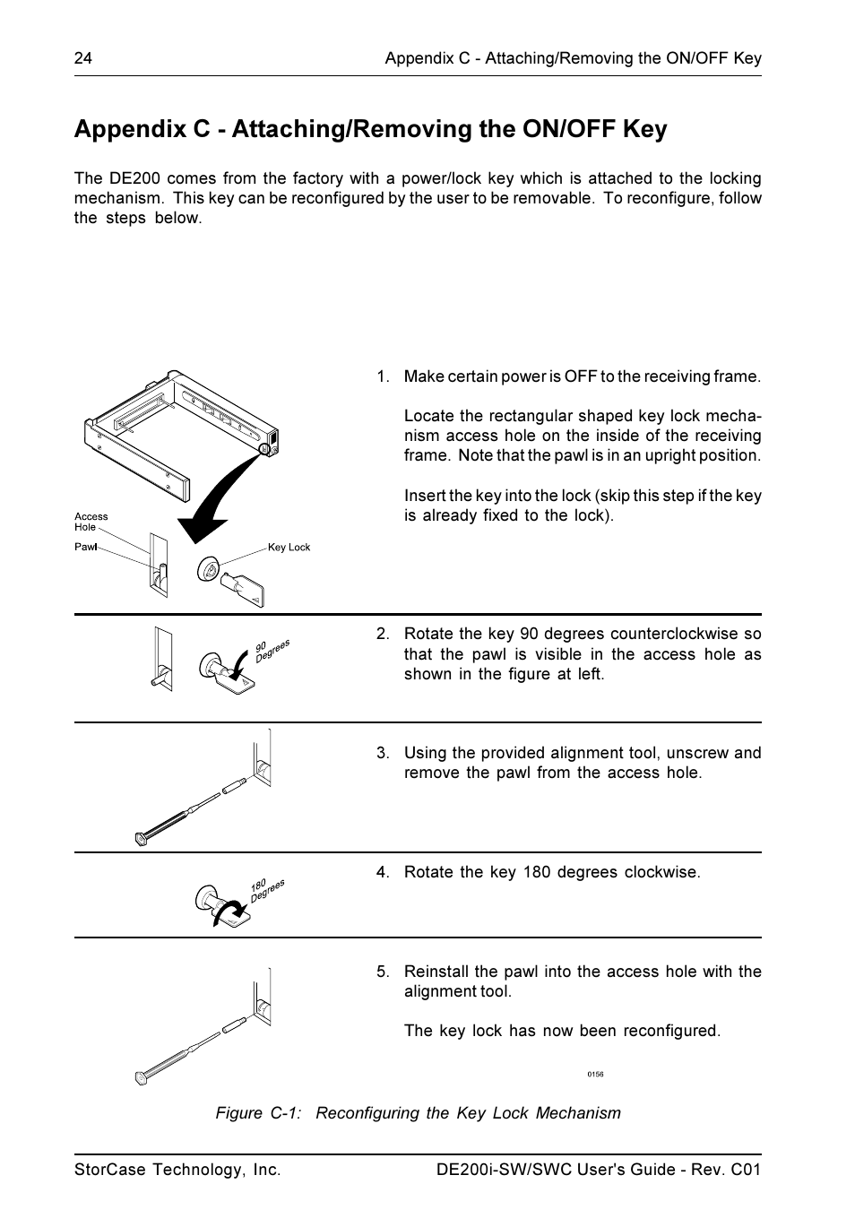 Appendix c - attaching/removing the on/off key | StorCase Technology DE200i-SWC User Manual | Page 31 / 35